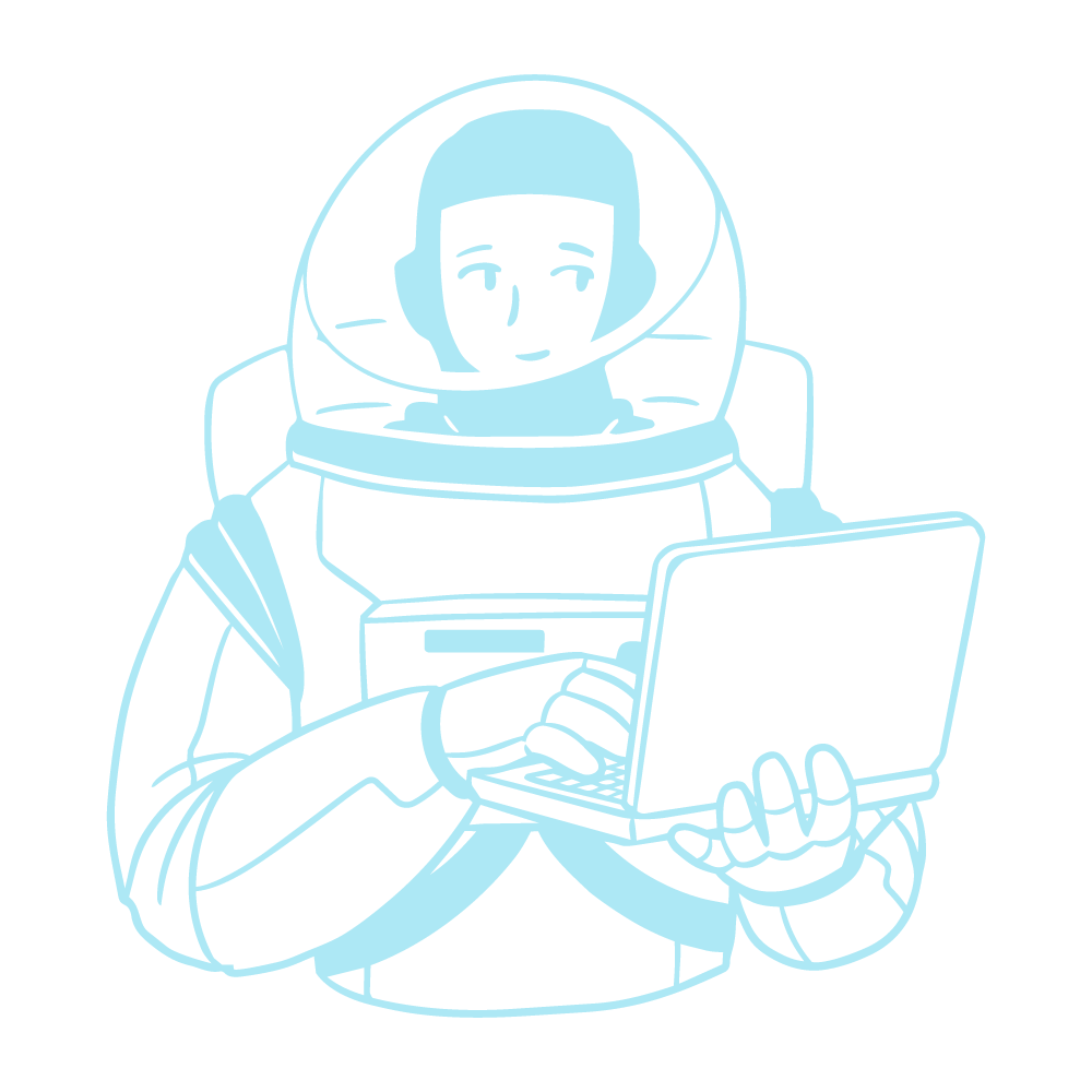 aagon aagonaut Illustration mit Laptop in der Hand aagon aagonaut Illustration mit Laptop in der Hand